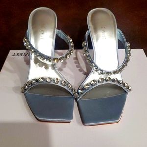 Nine West size 10 Aria Heeled Slide Sandals bridal blue